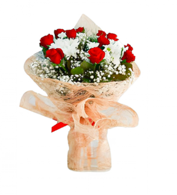 Kırmızı Gül ve Beyaz Papatya Buketi (~35 cm)